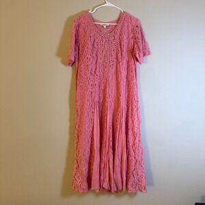Norm Thompson Womens Pink Floral Lace Midi Dress Crochet Detail Size L